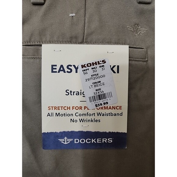 Dockers Easy Khaki Pants Mens 32x34 Tan Straight Performance Stretch NEW - Picture 6 of 10